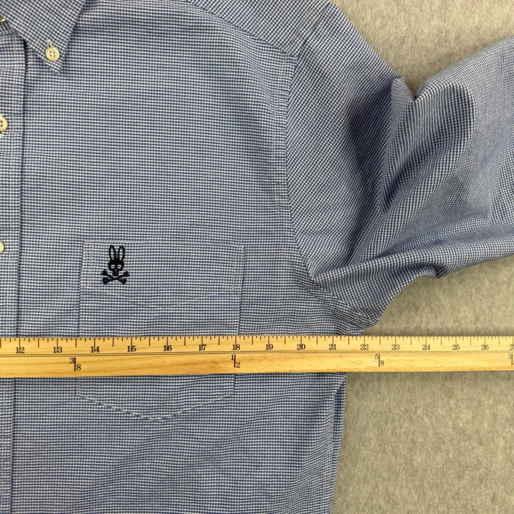 Psycho Bunny Shirt Mens Medium Blue Houndstooth Button Down Preppy Pima Cotton - Picture 10 of 13